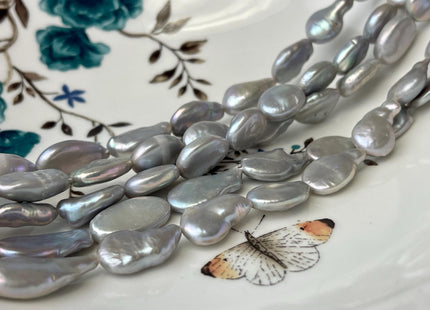 10-11x16-18 mm AA Silver Gray Freshwater Oval Coin Pearls Genuine Irregular Tear Drop Coin Pearl #P2559