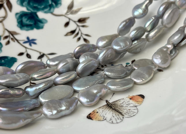 10-11x16-18 mm AA Silver Gray Freshwater Oval Coin Pearls Genuine Irregular Tear Drop Coin Pearl #P2559