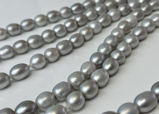 8x9-10 mm AAA Large Hole Gray Color Rice/Oval Freshwater Pearls Beads Hole Size 2.1mm 40 Beads #P2561