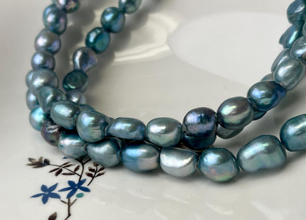 9-10x10-13 mm AAA Teal Blue Color Freshwater Pearl Beads Genuine Large Hole 2.1mm Smooth And High Luster Nugget Pearls #P2562