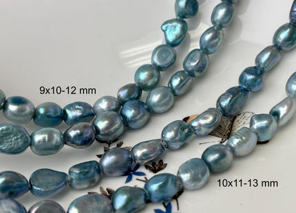 9-10x10-13 mm AAA Teal Blue Color Freshwater Pearl Beads Genuine Large Hole 2.1mm Smooth And High Luster Nugget Pearls #P2562