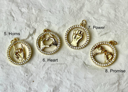 Hand Signs Emojis Design Charms for Necklace Jewelry Making, 18K Gold Filled Charm Pendant With CZ Crystals, One Piece #CR0069