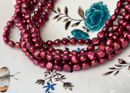5-7mm AAA Burgundy Red Color Freshwater Pearl Beads Genuine High Luster Potato Nugget Pearl Beads #831