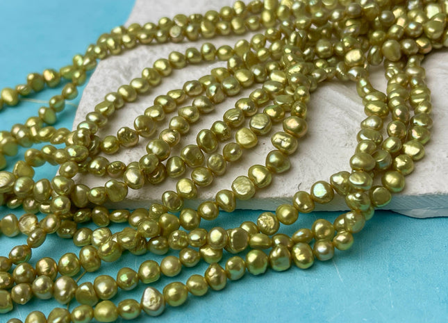 4-5 mm AAA Sage Green Color Potato Nugget Freshwater Pearl Beads Genuine High Luster Small Tiny Pearl Nuggets #P2642
