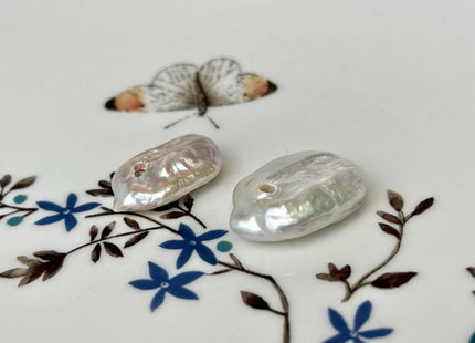 ONE Piece AAA 15x20-22 mm Natural White W/Pink Luster Top Drilled Thick Rectangle Coin Pearl For Pendant Or Earring Large Hole 2.1mm #P2564