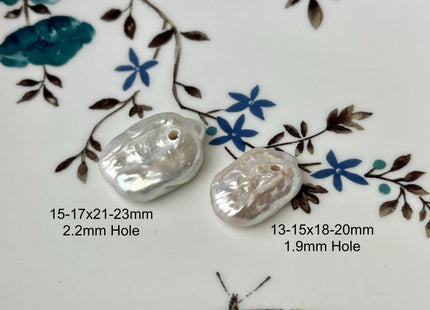 ONE Piece AAA 15x20-22 mm Natural White W/Pink Luster Top Drilled Thick Rectangle Coin Pearl For Pendant Or Earring Large Hole 2.1mm #P2564