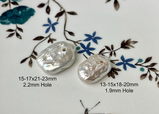 ONE Piece AAA 15x20-22 mm Natural White W/Pink Luster Top Drilled Thick Rectangle Coin Pearl For Pendant Or Earring Large Hole 2.1mm #P2564