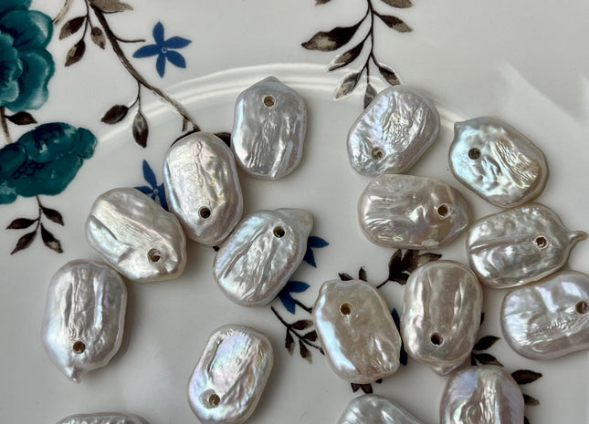 ONE Piece AAA 15x20-22 mm Natural White W/Pink Luster Top Drilled Thick Rectangle Coin Pearl For Pendant Or Earring Large Hole 2.1mm #P2564