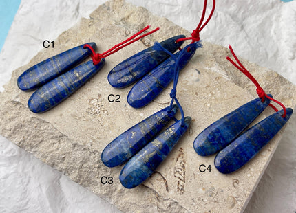One Pair 12x45 mm Natural Lapis Gemstone Top Drilled Teardrop Cabochon Long Teardrop Matching Blue Color Gemstone Earring Pendant #3336
