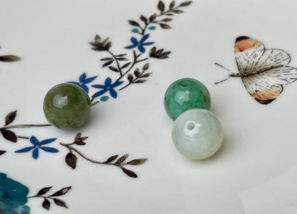 One Piece 12 mm Natural Color Smooth Round Shape Burmese Jade Beads 2.0 mm Hole Large Hole Burmese Jade Loose Beads #4468