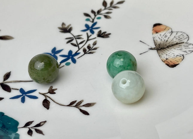 One Piece 12 mm Natural Color Smooth Round Shape Burmese Jade Beads 2.0 mm Hole Large Hole Burmese Jade Loose Beads #4468