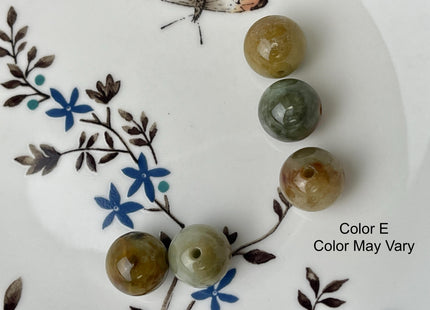 One Piece 12 mm Natural Color Smooth Round Shape Burmese Jade Beads 2.0 mm Hole Large Hole Burmese Jade Loose Beads #4468