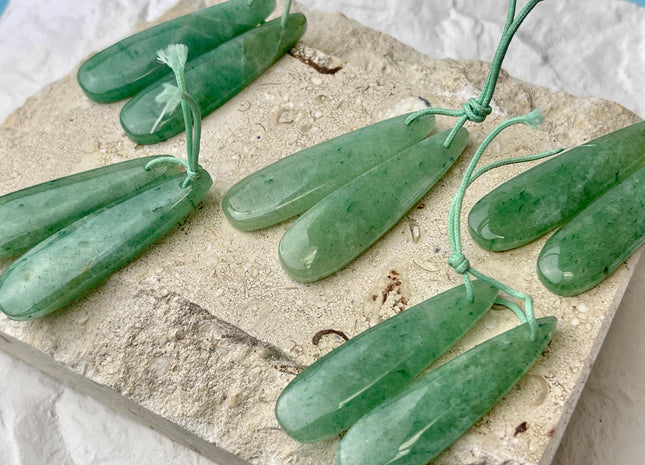 One Pair 12x45 mm Natural Green Aventurine Gemstone Top Drilled Teardrop Cabochon Long Teardrop Matching Color Gem Earring Pendant #3337