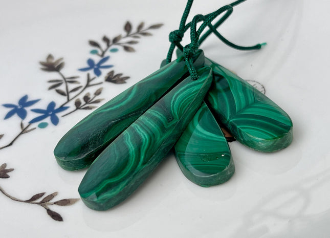One Pair 12x45 mm Natural Malachite Gemstone Top Drilled Teardrop Cabochon Long Teardrop Matching Green Color Gemstone Earring Pendant #3338