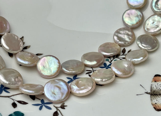 14-15 mm AAA Mauve Pink Freshwater Coin Pearl Beads Genuine Natural Color High Luster Beautiful Pink Freshwater Coin Pearls #1374