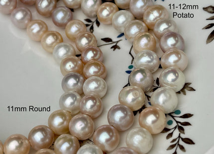 11-12 mm AA Half Strand Large Hole Natural Multi White and Pink Potato Freshwater Pearl Beads Hole Size 2.2 mm Large Hole Pink Pearls #1349