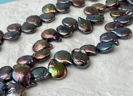 12x13 mm Rainbow Peacock Color Top Drilled Teardrop Coin Freshwater Pearl Beads Genuine Cultured Coin Pearl #P2649