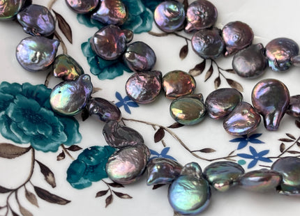 12x13 mm Rainbow Peacock Color Top Drilled Teardrop Coin Freshwater Pearl Beads Genuine Cultured Coin Pearl #P2649