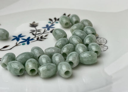 Two Pieces 7.5x9mm 10x12mm Natural Color Large Hole Smooth Barrel Shape Burmese Jade Beads 3.0mm Hole Natural Green Burmese Jade #4476