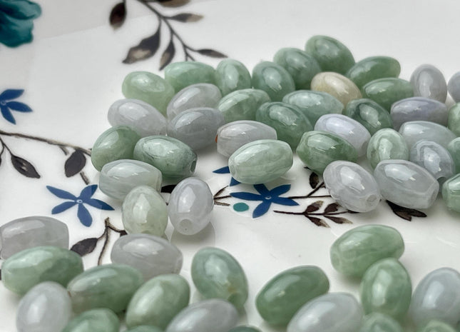 3 Pieces 6x10 mm Natural Color Smooth Barrel Shape Burmese Jade Beads 2.0 mm Hole Large Hole Jade Loose Beads #4477
