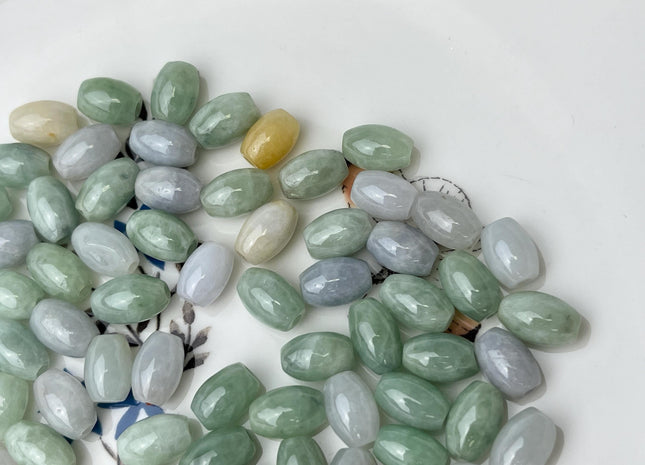 3 Pieces 6x10 mm Natural Color Smooth Barrel Shape Burmese Jade Beads 2.0 mm Hole Large Hole Jade Loose Beads #4477