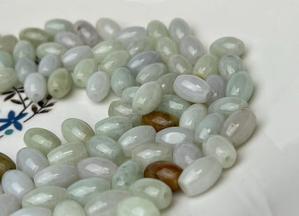 5 Pieces 7x10 mm Natural Color Smooth Barrel Shape Burmese Jade Beads 1.0 mm Hole #4478