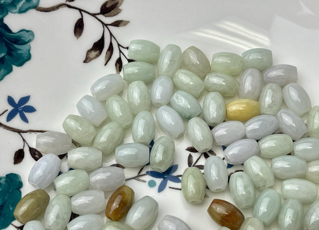 5 Pieces 7x10 mm Natural Color Smooth Barrel Shape Burmese Jade Beads 1.0 mm Hole #4478