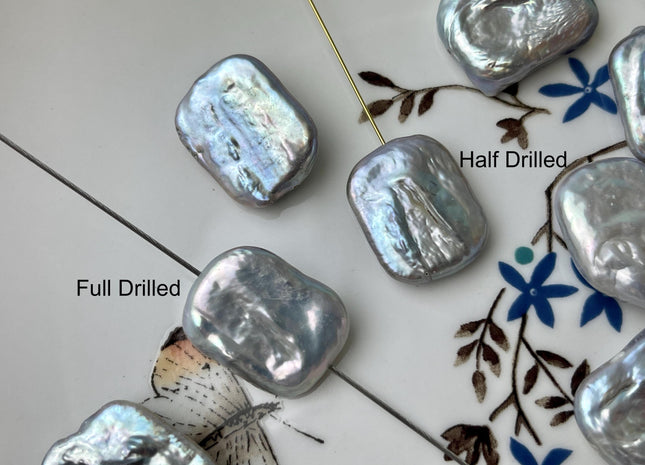 ONE Piece AAA 15-16x20-21 mm Gray Color High Luster Large Hole Rectangle Coin Pearl For Earring And Pendant With Iridescent Color #P2567