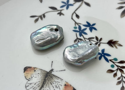 ONE Piece AAA 13-16 mm Gray Color Top Drilled Thick Rectangle Coin Pearl For Pendant Or Earring Large Hole 1.2-2.1mm #P2568