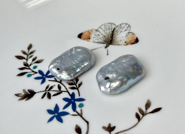 ONE Piece AAA 13-16 mm Gray Color Top Drilled Thick Rectangle Coin Pearl For Pendant Or Earring Large Hole 1.2-2.1mm #P2568