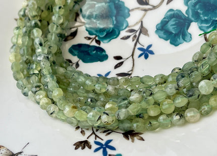 6 mm Micro Faceted Diamond Cut Translucent Prehnite Flat Coin Disc Shape Gemstone Beads Genuine Natural Green Prehnite 15 Inch Strand #3174