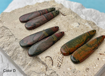 One Pair 12x45 mm Natural Red Creek Jasper Gemstone Top Drilled Long Teardrop Cabochon Matching Red Color Gemstone Earring Pendant #3340