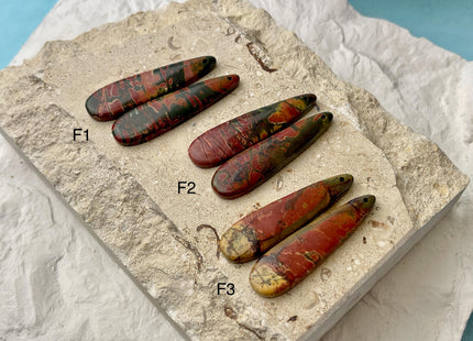 One Pair 12x45 mm Natural Red Creek Jasper Gemstone Top Drilled Long Teardrop Cabochon Matching Red Color Gemstone Earring Pendant #3340