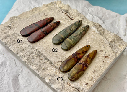 One Pair 12x45 mm Natural Red Creek Jasper Gemstone Top Drilled Long Teardrop Cabochon Matching Red Color Gemstone Earring Pendant #3340