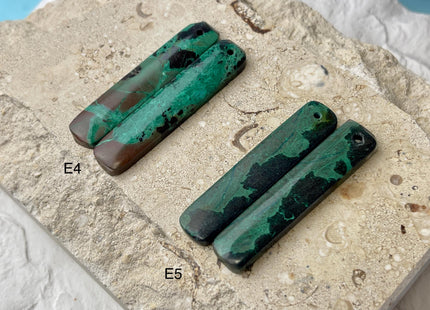 One Pair 10x47 mm Natural Impression Jasper Top Drilled Rectangle Cabochon Long Rectangle Matching Jasper Gemstone Earring Pendant #3341