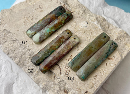 One Pair 10x47 mm Natural Impression Jasper Top Drilled Rectangle Cabochon Long Rectangle Matching Jasper Gemstone Earring Pendant #3341