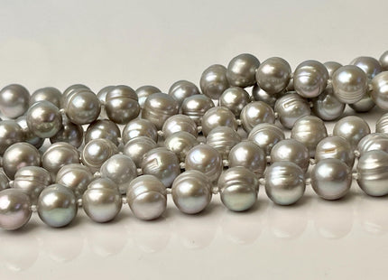 54 inch Hand Knotted Freshwater Pearl Necklaces 9-10mm Ringed Genuine Gray Freshwater Pearls Long Gray Pearl Necklace #299