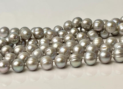 54 inch Hand Knotted Freshwater Pearl Necklaces 9-10mm Ringed Genuine Gray Freshwater Pearls Long Gray Pearl Necklace #299