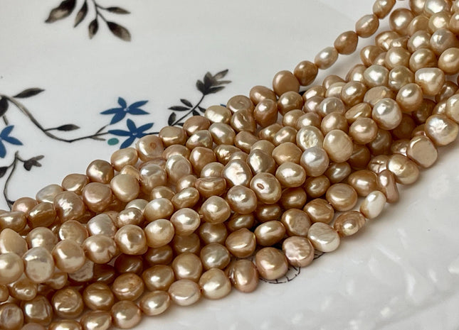 5-7 mm AA Champagne Color Freshwater Pearl Potato Nugget Beads Genuine Natural reshwater Pearls #P2575