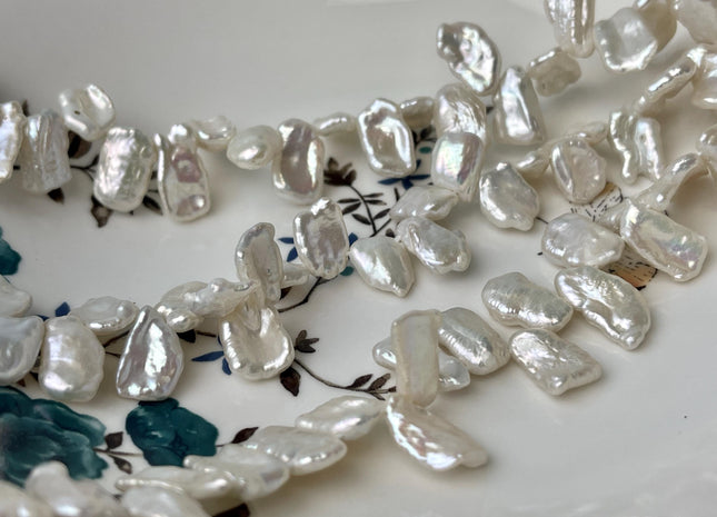 9-10x16-23 mm 10x13-15 mm AAAA Top Drilled Natural White Biwa Genuine High Luster Freshwater Keshi Biwa Pearl Beads #P2576