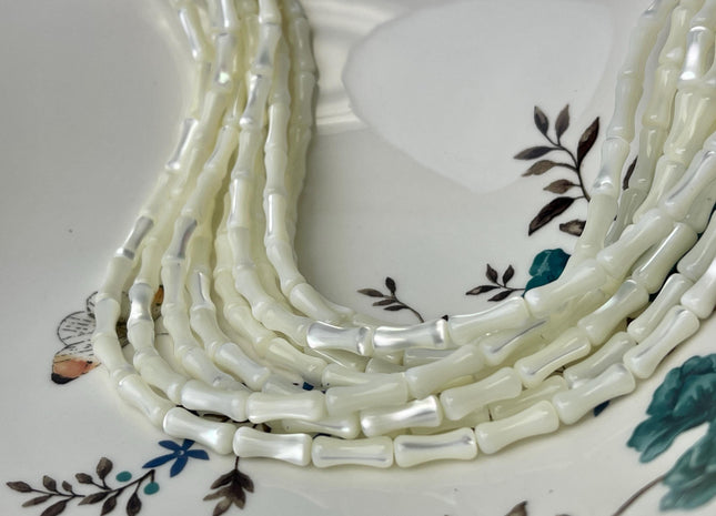 4x8 mm 5x13 mm Bamboo Bone Shape Natural Mother of Pearl Gemstone White MOP Gemstone Beads 15.5 Inches Strand #4481