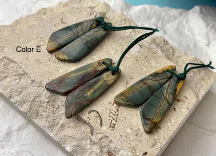One Pair 12x44 mm Natural Picasso Jasper Top Drilled Freeform Cabochon Long Drop Matching Leaf Shape Jasper Gemstone Earring Pendant #3343