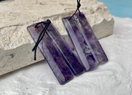 One Pair 10x47 mm Natural Amethyst Top Drilled Rectangle Cabochon Long Rectangle Matching Multi Purple Gemstone Earring Pendant #3350