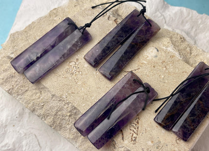 One Pair 10x47 mm Natural Amethyst Top Drilled Rectangle Cabochon Long Rectangle Matching Multi Purple Gemstone Earring Pendant #3350
