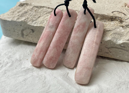 One Pair 10x47 mm Natural Pink Opal Top Drilled Rectangle Cabochon Long Rectangle Matching Mixed Pink White Gemstone Earring Pendant #3351