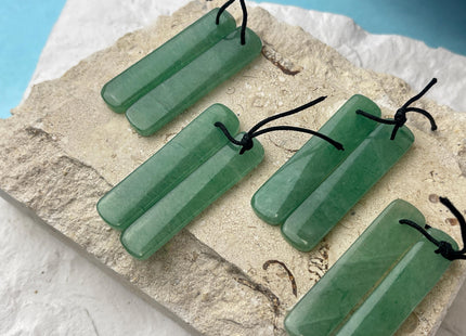One Pair 10x47 mm Natural Top Drilled Rectangle Cabochon Long Rectangle Matching Green Aventurine Gemstone Earring Pendant #3354