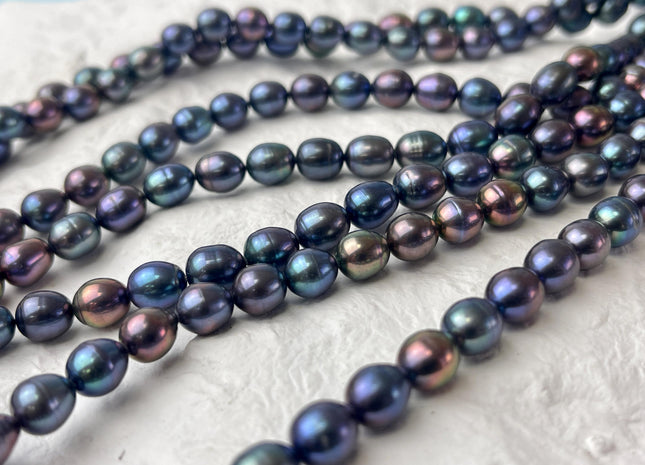 7x8-9 mm AA Rainbow Peacock Color Rice Freshwater Pearls High Luster Peacock Rice Freshwater Pearls Genuine Quality Pearls #P2585