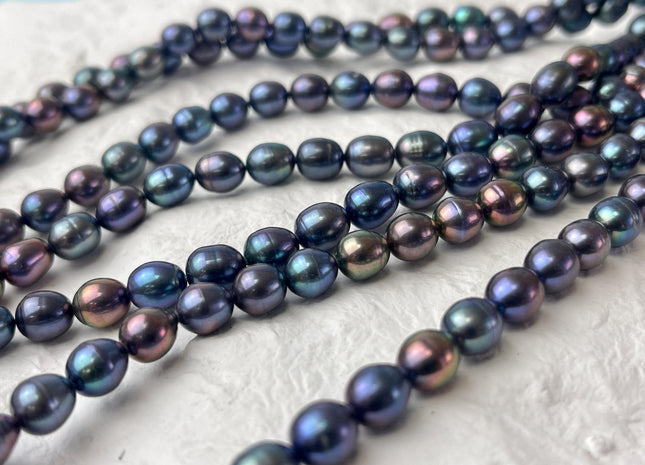 7x8-9 mm AA Rainbow Peacock Color Rice Freshwater Pearls High Luster Peacock Rice Freshwater Pearls Genuine Quality Pearls #P2585