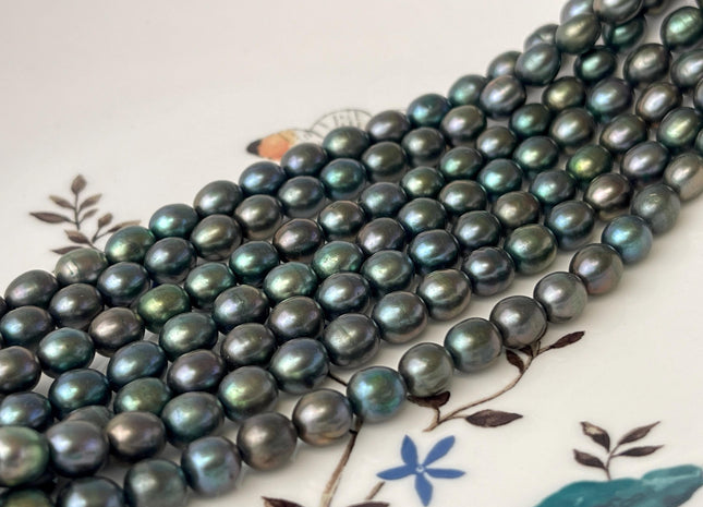 6x7 mm Olive Green Rice/Oval Genuine Freshwater Pearl Beads Oval Freshwater Pearls #282
