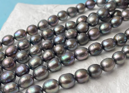 7x8 mm Dark Gray Rice/Oval Freshwater Pearl Genuine Freshwater Pearl Beads #P2589